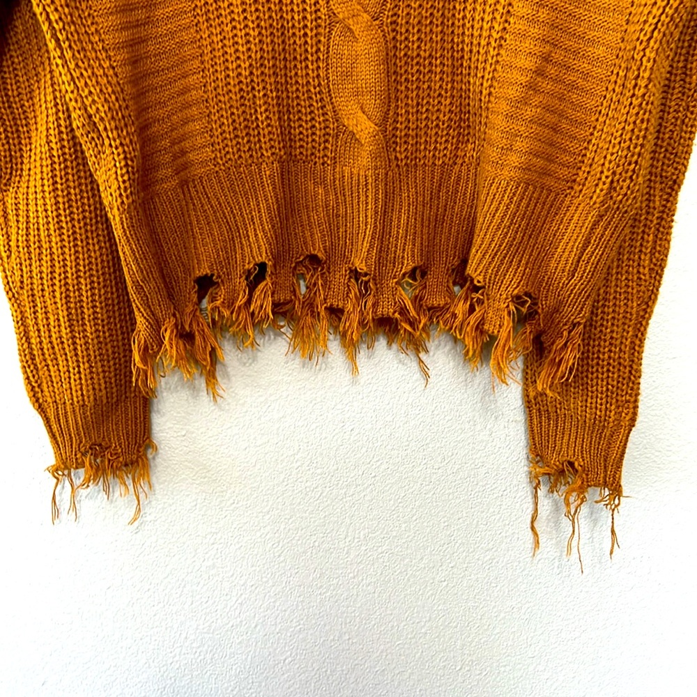 Distressed Cable V-Neck Sweater - Rust - Picture 2 of 8